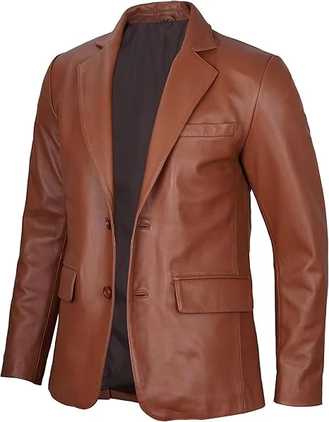Real Lambskin Mens Leather Blazer - Casual 2 Buttons Leather Jacket for Men