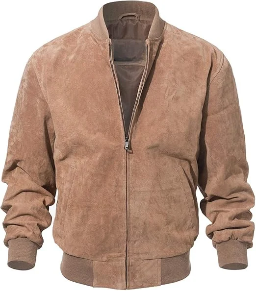 Men's Leather Baseball Jacket Vintage Suede Goat skin