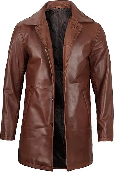 Leather Coat Men - Carcoat Style Winter Classic Long Real Leather Jackets For Men
