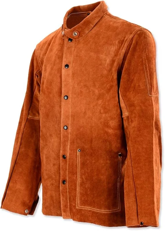 Leather Welding Jacket - Flame-Resistant Heavy Duty Work Welder Jackets - Split Cowhide Welding Coat for Men Women