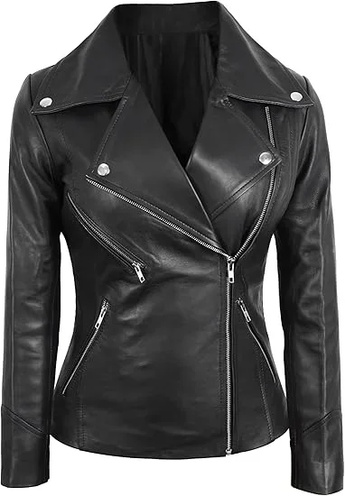 Black Leather Jacket Women - Motorcycle Real Lambskin Lightweight Biker Style Leather Jacket Women
