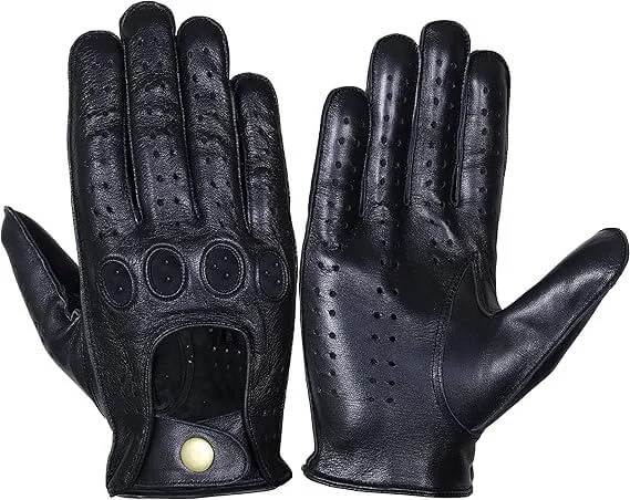 Genuine Leather Fashion Gloves, Motorcycle Knuckle Fit Gloves